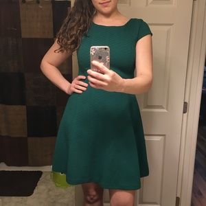 Taylor Fit and Flare Textured Green dress with Cap Sleeve